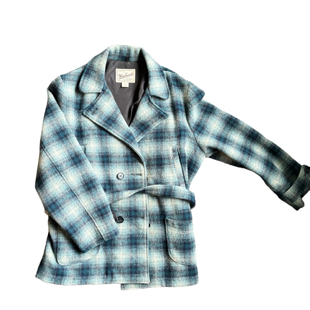 Woolrich blue plaid wool blend Prescott with belt women’s XL